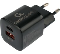 Зарядное устройство Cablexpert 20вт, 3а, qc3.0/pd, 2 порта: usb и type-c, черный, пакет, MP3A-PC-47