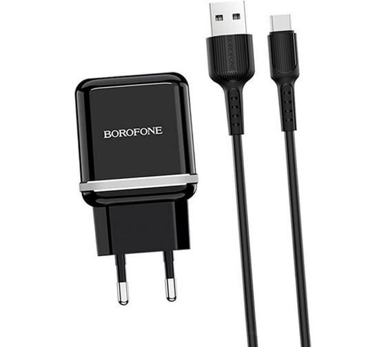 Сетевое зарядное устройство Borofone ba25a outstanding 2xusb, 3а + кабель type-c, 1м, черный 0L-00050573 1