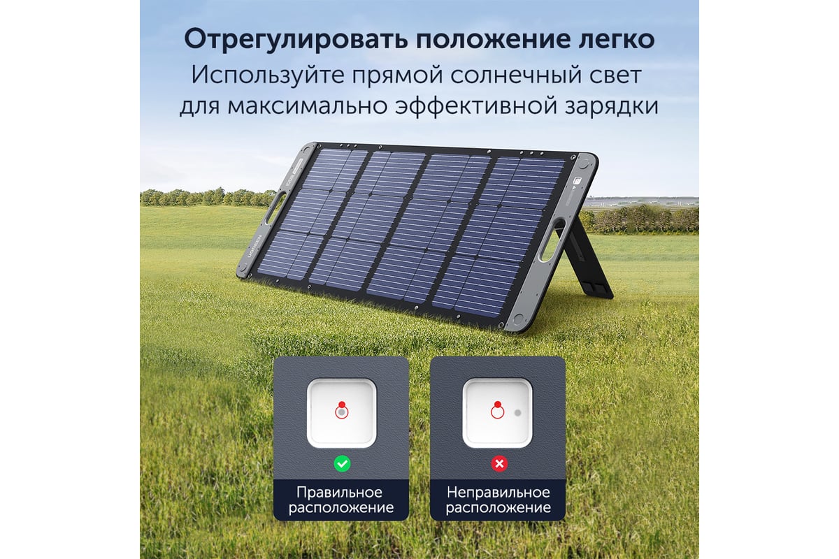 Портативная солнечная панель Ugreen sc100 (15113) solar panel 100вт. цвет:  темно-серый 15113_ - выгодная цена, отзывы, характеристики, фото - купить в  Москве и РФ