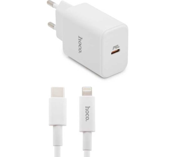 Сзу Hoco c71a star speed 1xusb-c, 2.4а, pd18w + usb-c кабель lightning 8-pin, 1м (белый) 0L-00044843