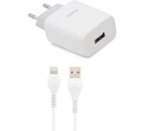 Сзу Hoco c72a glorious 1xusb, 2.1а + usb кабель lightning 8-pin, 1м (белый) 0L-00048619