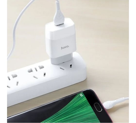 Сзу Hoco c72a glorious 1xusb, 2.1а + usb кабель microusb, 1м (белый) 0L-00048620