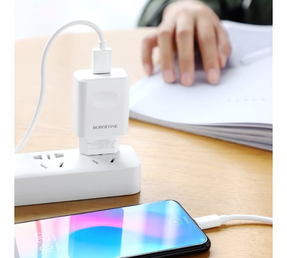 Сетевое зарядное устройство Borofone ba32a bright power 1xusb qc3.0, 18w, 3а + кабель microusb, 1м, белый 0L-00044340