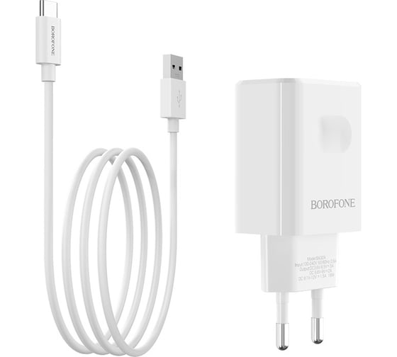 Сетевое зарядное устройство Borofone ba32a bright power 1xusb qc3.0, 18w, 3а + кабель microusb, 1м, белый 0L-00044340