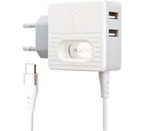 Сетевое зарядное устройство Borofone ba34 power essence 2xusb, 2.4а, интегрированный кабель type-c, 1м, белый 0L-00044794