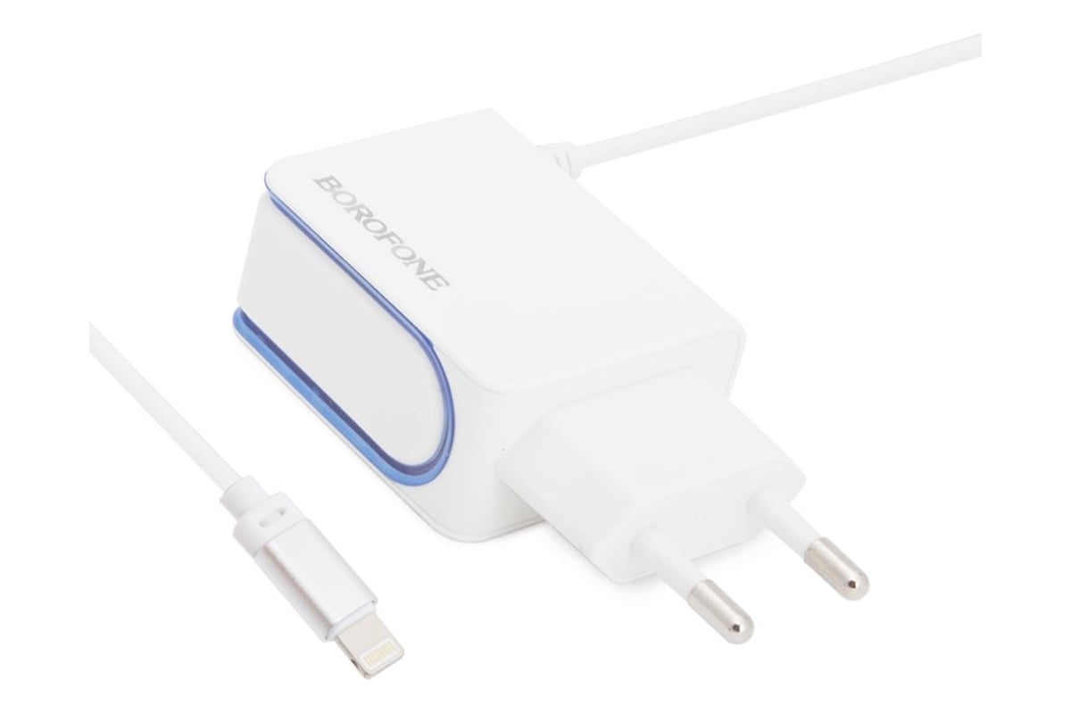 Сетевое зарядное устройство Borofone ba35 brilliant 2xusb, 2.1а,  интегрированный кабель lightning 8-pin, 1м, белый 0L-00044796 - выгодная  цена, отзывы, характеристики, фото - купить в Москве и РФ