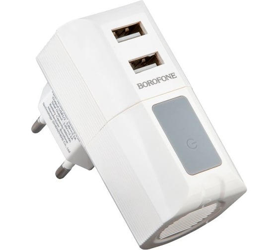 Сетевое зарядное устройство Borofone ba44a sage power 2xusb, 2.1a + беспроводной динамик 3w: bt5.0, tws, белый 0L-00048568