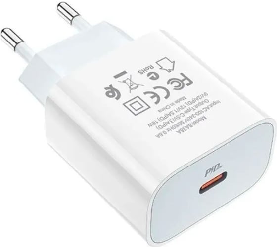 Сетевое зарядное устройство Borofone ba38a plus speedy 1xusb-c pd 20w, 3a, белый 0L-00050784
