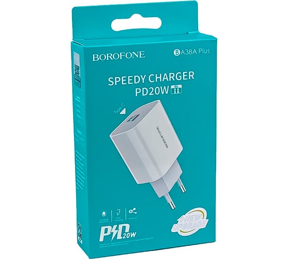 Сетевое зарядное устройство Borofone ba38a plus speedy 1xusb-c pd 20w, 3a, белый 0L-00050784