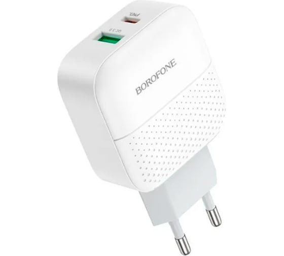 Сетевое зарядное устройство Borofone ba46a premium 1xusb qc3.0 + usb-c pd 18w, 3a, белый 0L-00051127