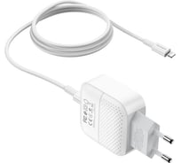 Сетевое зарядное устройство Borofone ba46a premium usb qc3.0 + usb-c pd 18w, 3a + кабель usb-c lightning 8-pin, 1м, белый 0L-MG-WF852