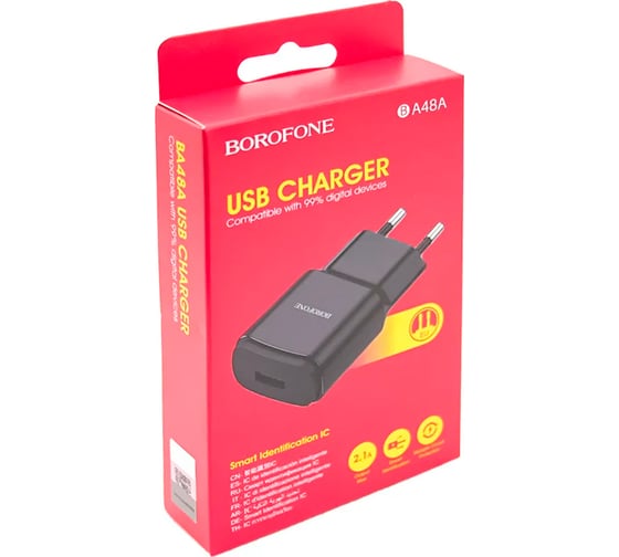 Сетевое зарядное устройство Borofone ba48a orion 1xusb, 2.1а, черный 0L-00049114