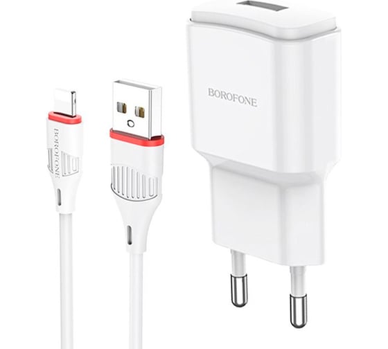 Сетевое зарядное устройство Borofone ba48a orion 1xusb, 2.1а + кабель lightning 8-pin, 1м, белый 0L-00049117
