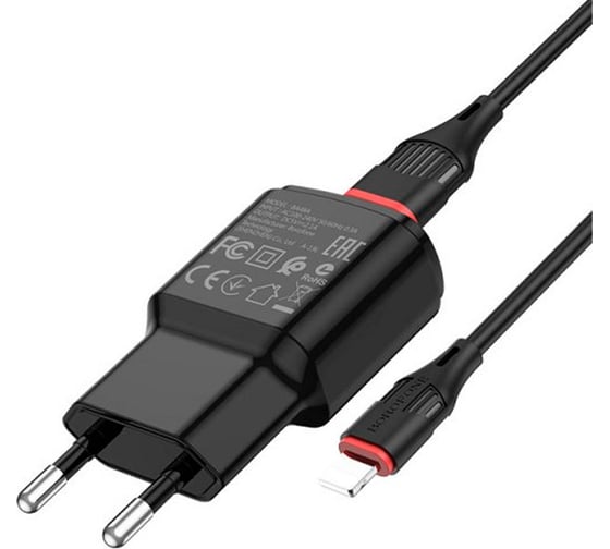 Сетевое зарядное устройство Borofone ba48a orion 1xusb, 2.1а + кабель lightning 8-pin, 1м, черный 0L-00049116 1