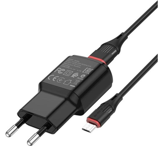 Сетевое зарядное устройство Borofone ba48a orion 1xusb, 2.1а + кабель microusb, 1м, черный 0L-00049118 1