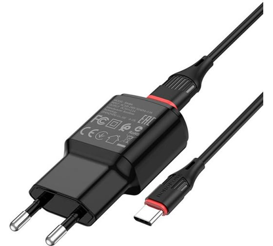 Сетевое зарядное устройство Borofone ba48a orion 1xusb, 2.1а + кабель type-c, 1м, черный 0L-00049120