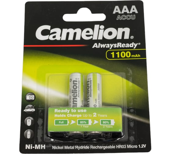 Аккумулятор Camelion Always Ready AAA-1100mAh Ni-Mh BL-2 (NH-AAA1100BP2, 1.2В) 15037