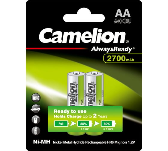 Аккумулятор Camelion Always Ready AA-2700mAh Ni-Mh BL-2 (NH-AA2700BP2, 1.2В) 15036