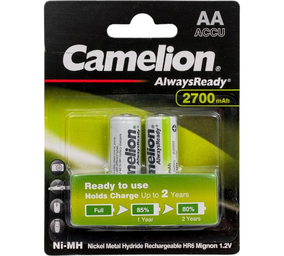 Аккумулятор Camelion Always Ready AA-2700mAh Ni-Mh BL-2 (NH-AA2700BP2, 1.2В) 15036 26877134