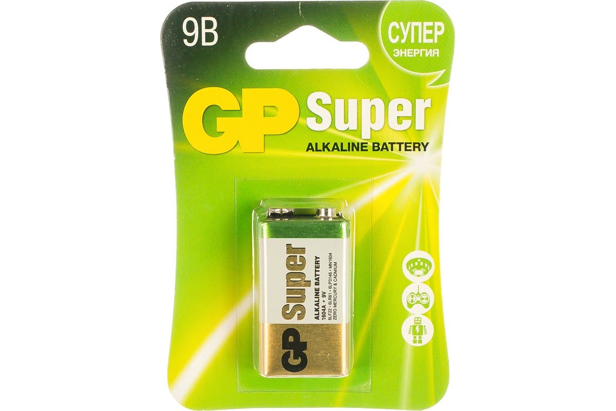Алкалиновая батарейка GP Super Alkaline 9V Крона 1604A-5CR1 GP 1604A ...