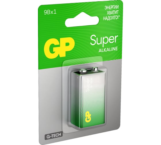 Батарейка крона GP 9V / 6LR61 алкалиновая щелочная Super Alkaline, 1 шт (1604AA21-BC1) 15783871