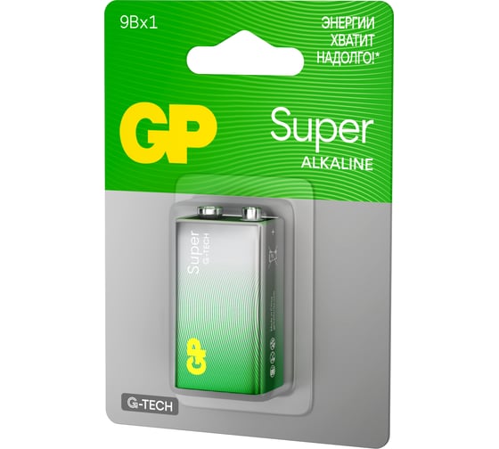 Батарейка крона GP 9V / 6LR61 алкалиновая щелочная Super Alkaline, 1 шт (1604AA21-BC1) 15783871