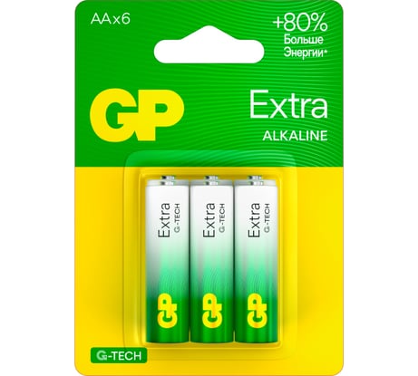 Батарейки GP АА пальчиковые алкалиновые Extra Alkaline, набор 6 шт (15AXA21-BC6) 15783878