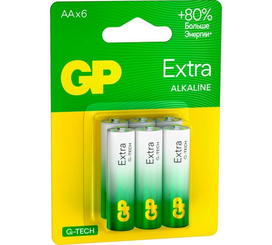Батарейки GP АА пальчиковые алкалиновые Extra Alkaline, набор 6 шт (15AXA21-BC6) 15783878