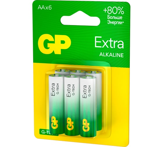 Батарейки GP АА пальчиковые алкалиновые Extra Alkaline, набор 6 шт (15AXA21-BC6) 15783878