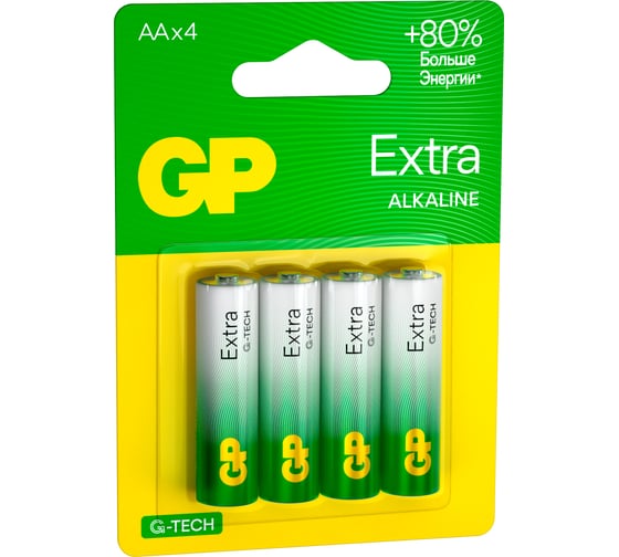Батарейки GP АА пальчиковые алкалиновые Extra Alkaline, набор 4 шт (15AXA21-BC4) 15783877