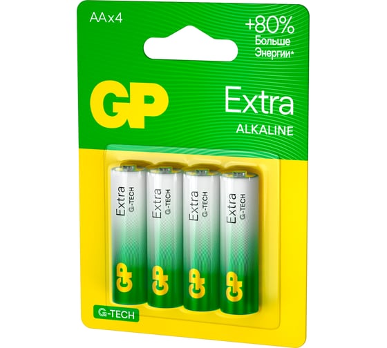Батарейки GP АА пальчиковые алкалиновые Extra Alkaline, набор 4 шт (15AXA21-BC4) 15783877