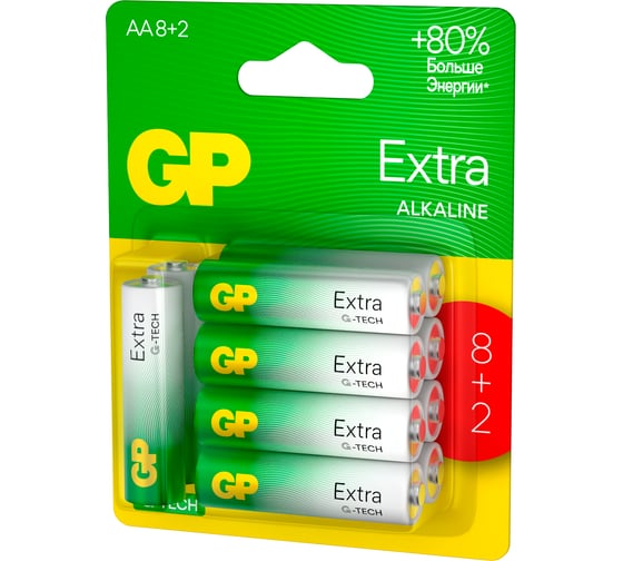 Батарейки GP АА пальчиковые алкалиновые Extra Alkaline, набор 10 шт (15AXA21-BC10) 15783879