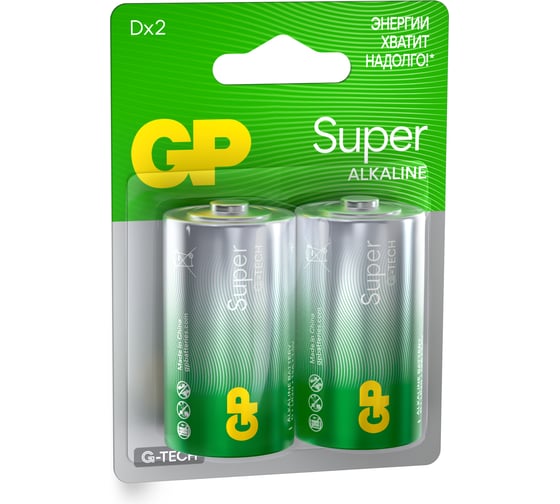 Батарейки GP D / LR20 алкалиновые щелочные Super Alkaline, набор 2 шт (13AA21-BC2) 15783870