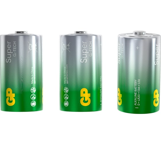 Батарейки GP D / LR20 алкалиновые щелочные Super Alkaline, набор 2 шт (13AA21-BC2) 15783870