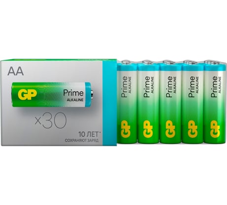 Алкалиновые пальчиковые батарейки GP АА Prime Alkaline, набор 30 шт. 19730