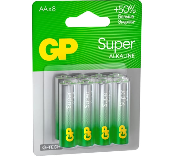 Алкалиновые батарейки GP Super Alkaline G-Tech АA, набор 8 шт. GP 15A-CR8