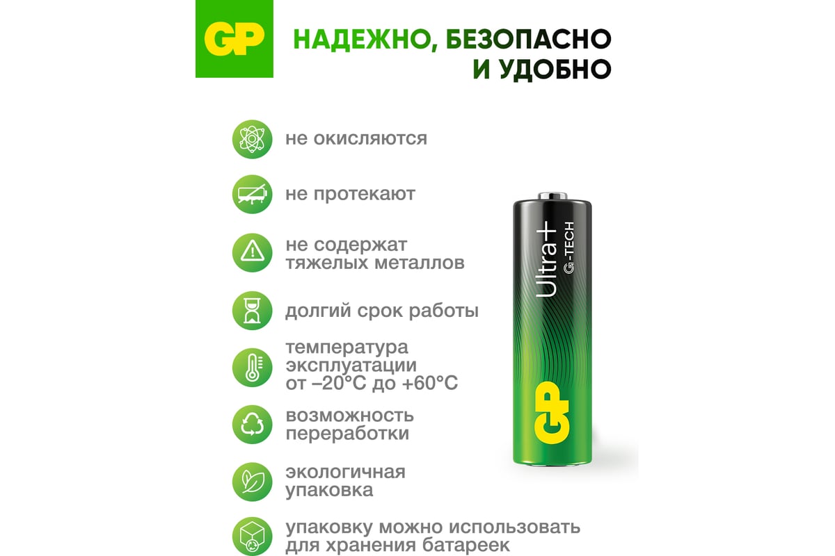 Батарейки GP ААА мизинчиковые алкалиновые Ultra Plus Alkaline, набор 4 ...