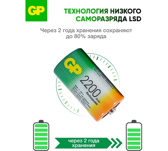 Перезаряжаемые аккумуляторы GP 220CHC типоразмера C, емкость 2200 мАч - 2 шт. 220CH-2CR2 220CH-2CR2 15783916