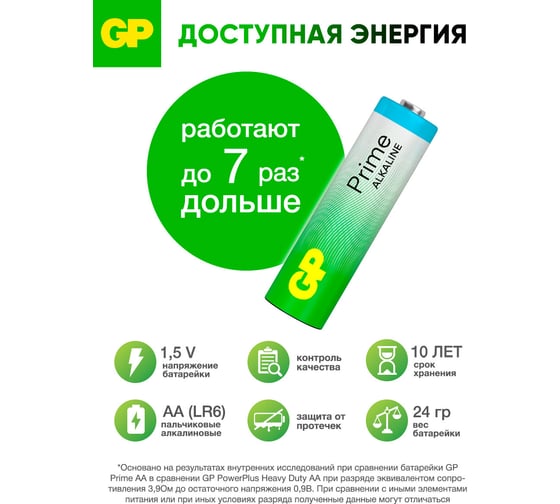 Алкалиновые пальчиковые батарейки GP АА Prime Alkaline, набор 10 шт. 19793