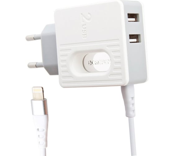 Сетевое зарядное устройство Borofone ba34 power essence 2xusb, 2.4а, интегрированный кабель microusb, 1м, белый 0L-00044793 1