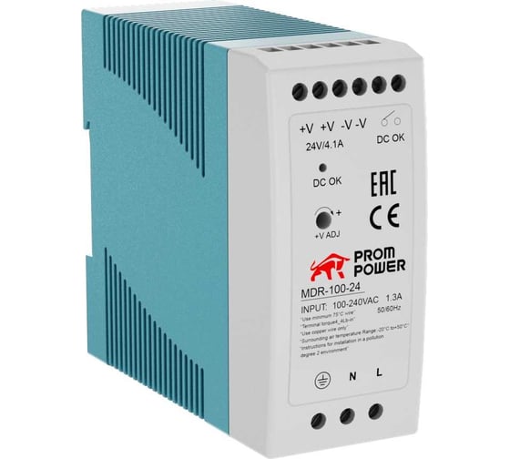 Источник питания Prompower mdr-100-24, на выходе 24 В DC, 4.1 а, 100 Вт. входное 85-264 В AC (120-370 В DC) MDR10024