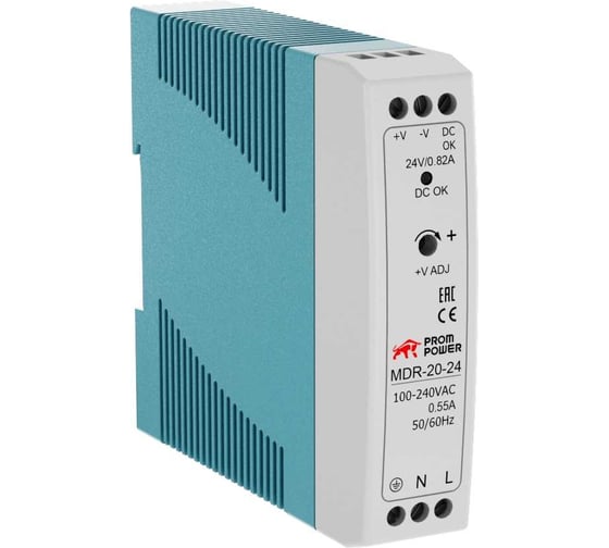 Источник питания Prompower mdr-20-24, на выходе 24 В DC, 0.82a, 20 Вт. входное 85-264 В AC (120-370 В DC) MDR2024