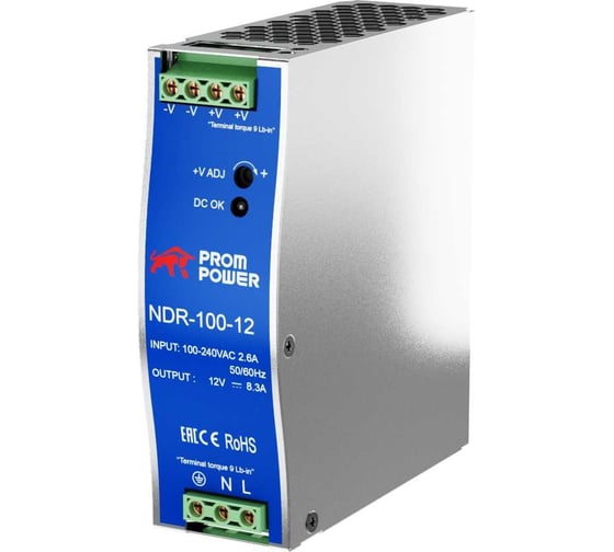 Источник питания Prompower ndr-100-12, на выходе 12 В DC, 8.3 а, 100 Вт. входное 85-264 В AC (120-370 В DC) NDR10012