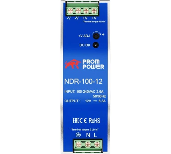 Источник питания Prompower ndr-100-12, на выходе 12 В DC, 8.3 а, 100 Вт. входное 85-264 В AC (120-370 В DC) NDR10012