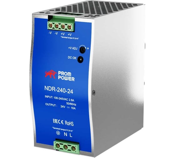 Источник питания Prompower ndr-240-24, на выходе 24 В DC, 10 а, 240 Вт. входное 85-264 В AC (120-370 В DC) NDR24024