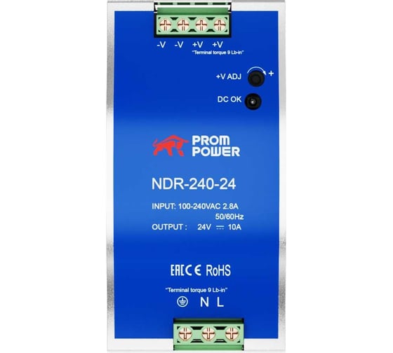 Источник питания Prompower ndr-240-24, на выходе 24 В DC, 10 а, 240 Вт. входное 85-264 В AC (120-370 В DC) NDR24024
