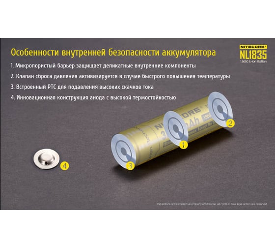Аккумулятор Nitecore NL1835 18650 3.6v 3500mA Аккумулятор с защитой 15630