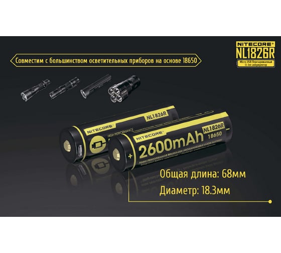 Аккумулятор Nitecore NL1826R 2600 18650 USB 16809