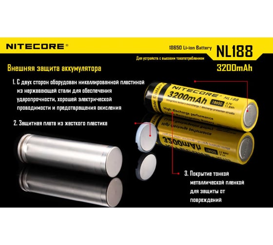 Аккумулятор Nitecore NL1832 18650 3.7v 3200mA 10386