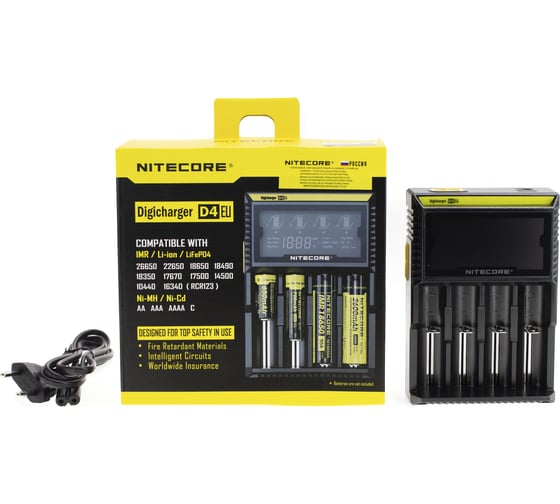 Зарядное устройство Nitecore D4 18650/16340 на 4АКБ Intellicharge V2 Совместим с Li-ion и Ni-MH/Ni-Cd аккумуляторами с автоматическим определением 11480